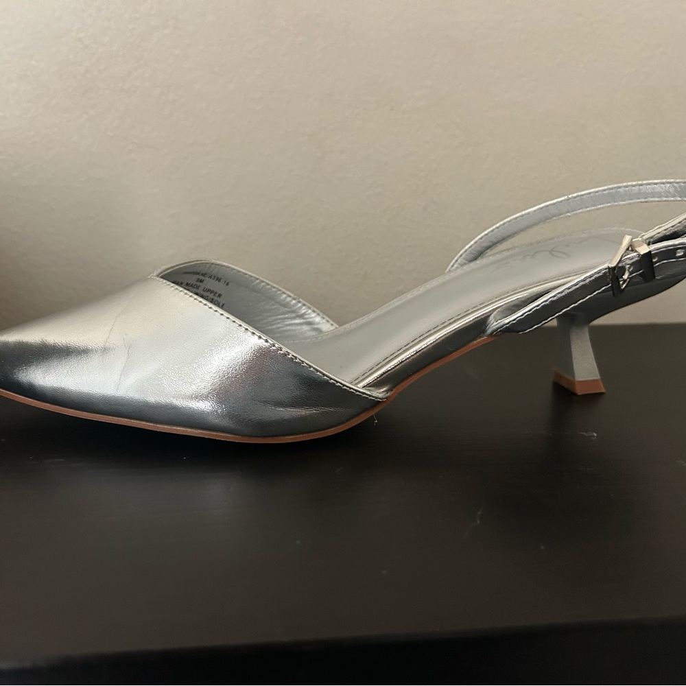 Lulu's Shiny Silver Slingback Heels